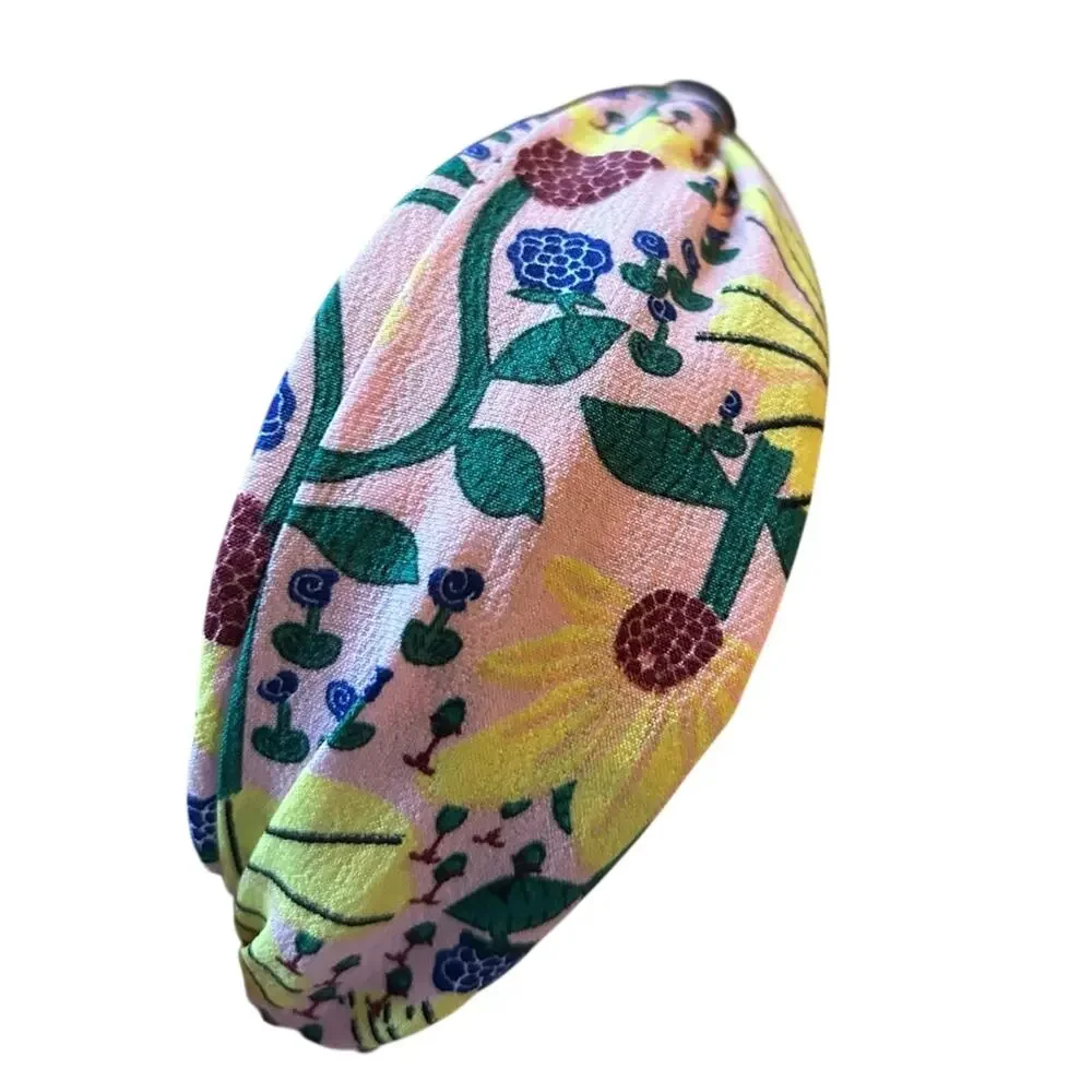 Floral Pink and Yellow Headband Knotted Top Bohemian Cottagecore Indie Artsy OS